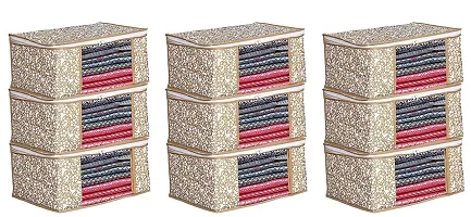 Viha Fab's Non Woven Fabric Saree Cover/Clothes Organiser For Wardrobe Set with Window And Zip For Lehenga, Suit, Dress, Accessories, Extra Large (Pack of 6, Beige)