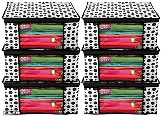 avicii Metalic Black Design Chain White 6 Piece Non Woven Large Size Saree Cover Set Pack Of 6 Black and White-thumb0
