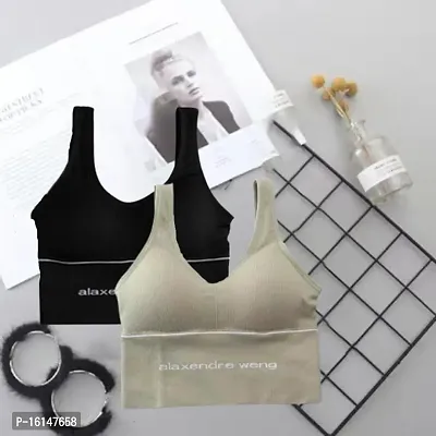 Acnos Seamless Padded  Strap Bralette for Yoga and Sports Bra black-brige Color Combo Pack Of 2