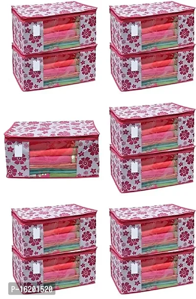 avicii Metalic Pink Chain Flower Design 11 Piece Non Woven Large Size Saree Cover Set Pack Of 11 Pink and White