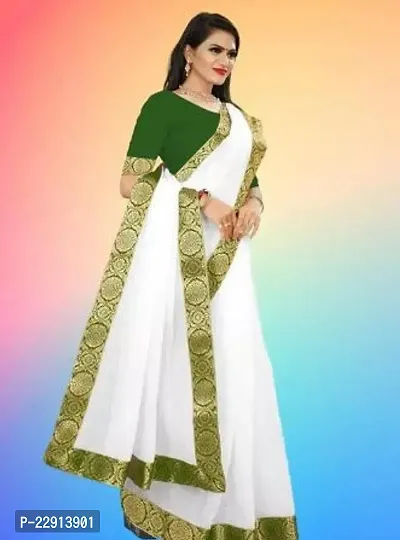 Stylish Chanderi Cotton White Embellished Saree with Blouse piece For Women