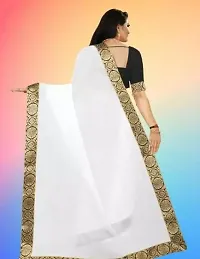 Stylish Chanderi Cotton White Embellished Saree with Blouse piece For Women-thumb1