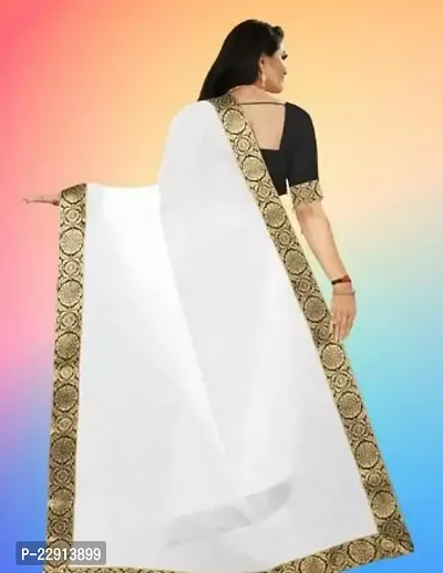 Stylish Chanderi Cotton White Embellished Saree with Blouse piece For Women-thumb2