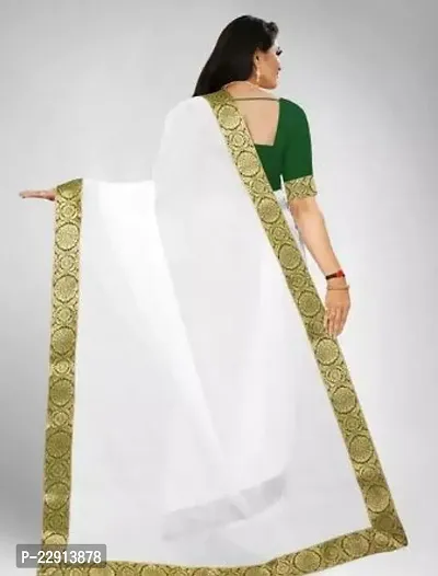 Stylish Chanderi Cotton White Embellished Saree with Blouse piece For Women-thumb2