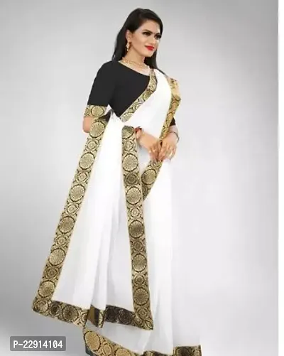 Stylish Chanderi Cotton White Embellished Saree with Blouse piece For Women