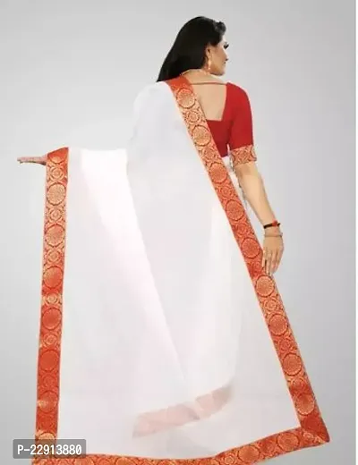 Stylish Chanderi Cotton White Embellished Saree with Blouse piece For Women-thumb2