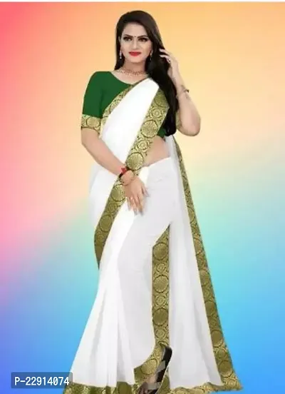 Stylish Chanderi Cotton White Embellished Saree with Blouse piece For Women-thumb0