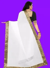 Stylish Chanderi Cotton White Embellished Saree with Blouse piece For Women-thumb1