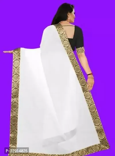 Stylish Chanderi Cotton White Embellished Saree with Blouse piece For Women-thumb2