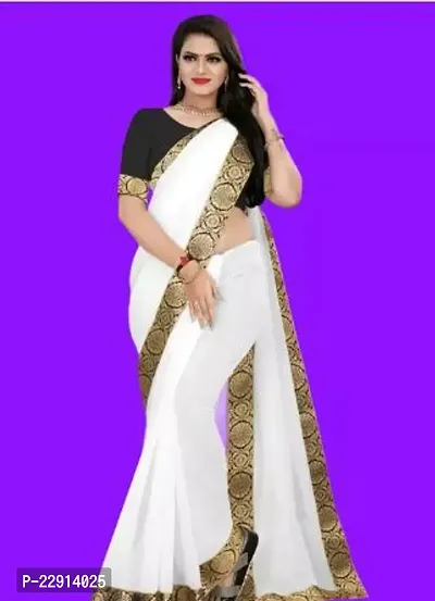 Stylish Chanderi Cotton White Embellished Saree with Blouse piece For Women-thumb0