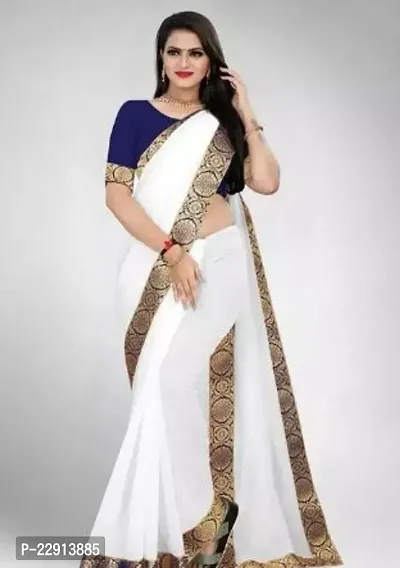 Stylish Chanderi Cotton White Embellished Saree with Blouse piece For Women-thumb0