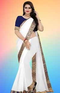 Stylish Chanderi Cotton White Embellished Saree with Blouse piece For Women-thumb1