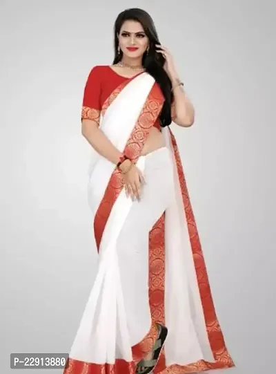 Stylish Chanderi Cotton White Embellished Saree with Blouse piece For Women