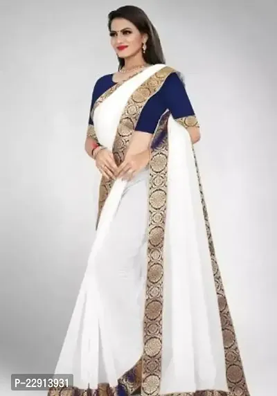 Stylish Chanderi Cotton White Embellished Saree with Blouse piece For Women