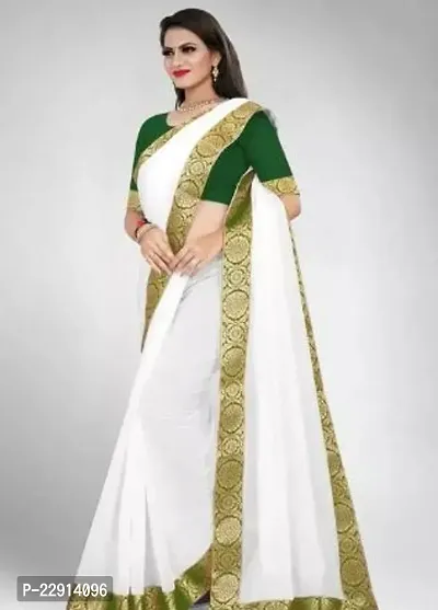 Stylish Chanderi Cotton White Embellished Saree with Blouse piece For Women