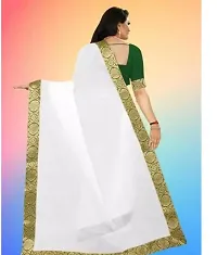 Stylish Chanderi Cotton White Embellished Saree with Blouse piece For Women-thumb1