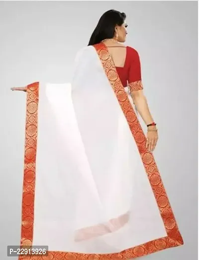 Stylish Chanderi Cotton White Embellished Saree with Blouse piece For Women