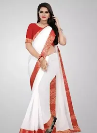 Stylish Chanderi Cotton White Embellished Saree with Blouse piece For Women-thumb1