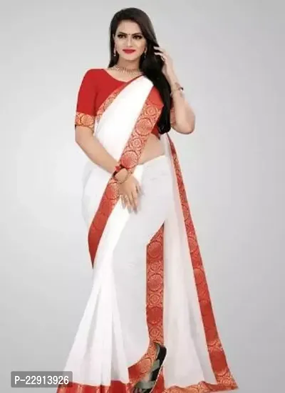 Stylish Chanderi Cotton White Embellished Saree with Blouse piece For Women-thumb2