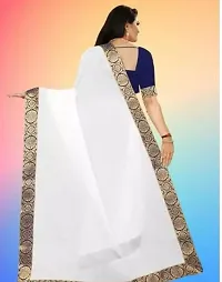 Stylish Chanderi Cotton White Embellished Saree with Blouse piece For Women-thumb1