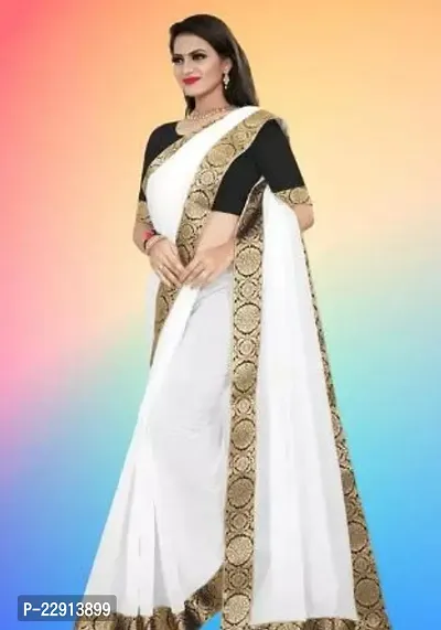 Stylish Chanderi Cotton White Embellished Saree with Blouse piece For Women-thumb0