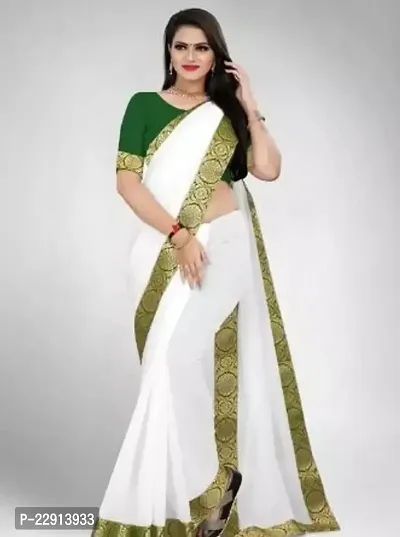 Stylish Chanderi Cotton White Embellished Saree with Blouse piece For Women