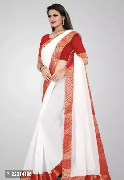 Stylish Chanderi Cotton White Embellished Saree with Blouse piece For Women