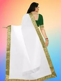 Stylish Chanderi Cotton White Embellished Saree with Blouse piece For Women-thumb1