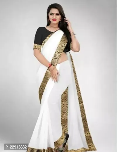 Stylish Chanderi Cotton White Embellished Saree with Blouse piece For Women-thumb0