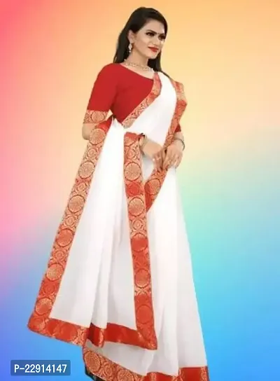 Stylish Chanderi Cotton White Embellished Saree with Blouse piece For Women