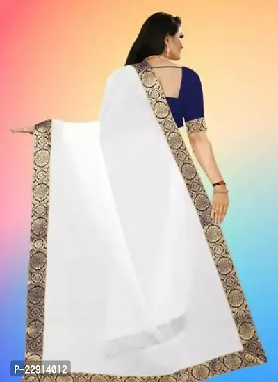 Stylish Chanderi Cotton White Embellished Saree with Blouse piece For Women-thumb0