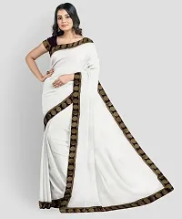 white saree with chanderi fabric and with cotton silk blouse and lace-thumb1