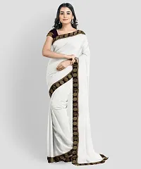 white saree with chanderi fabric and with cotton silk blouse and lace-thumb2