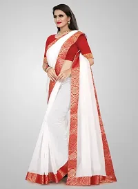 white saree with chanderi fabric and with cotton silk blouse and lace-thumb1