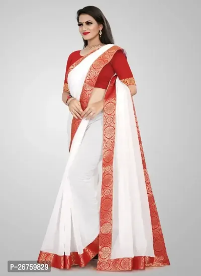 white saree with chanderi fabric and with cotton silk blouse and lace-thumb2