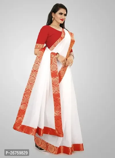 white saree with chanderi fabric and with cotton silk blouse and lace-thumb3