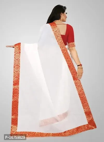 white saree with chanderi fabric and with cotton silk blouse and lace-thumb4