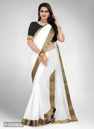 white saree with chanderi fabric and with cotton silk blouse and lace