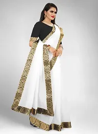 white saree with chanderi fabric and with cotton silk blouse and lace-thumb1