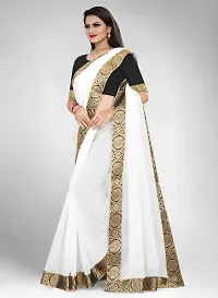 white saree with chanderi fabric and with cotton silk blouse and lace-thumb2