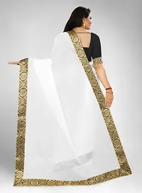 white saree with chanderi fabric and with cotton silk blouse and lace-thumb3