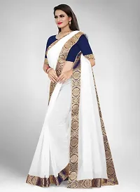 white saree with chanderi fabric and with cotton silk blouse and lace-thumb1