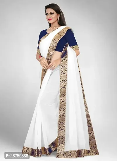 white saree with chanderi fabric and with cotton silk blouse and lace-thumb2