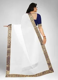 white saree with chanderi fabric and with cotton silk blouse and lace-thumb2