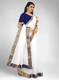 white saree with chanderi fabric and with cotton silk blouse and lace-thumb3