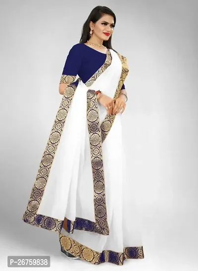 white saree with chanderi fabric and with cotton silk blouse and lace-thumb4