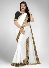 white saree with chanderi fabric and with cotton silk blouse and lace-thumb1