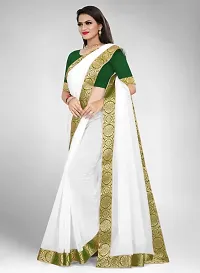 white saree with chanderi fabric and with cotton silk blouse and lace-thumb2