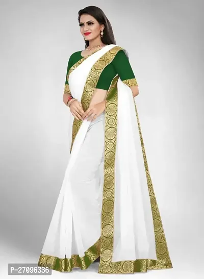 white saree with chanderi fabric and with cotton silk blouse and lace-thumb3