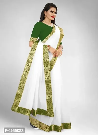 white saree with chanderi fabric and with cotton silk blouse and lace-thumb2